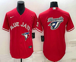 Mens Toronto Blue Jays Big Logo Red Stitched MLB Cool Base Nike Jersey